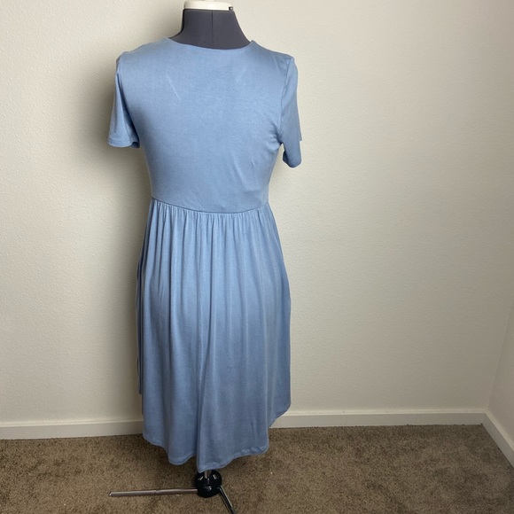 Eikosi Large Blue V-Neck Pockets Short Sleeve Elastic Waist Office Dress - Picture 6 of 6